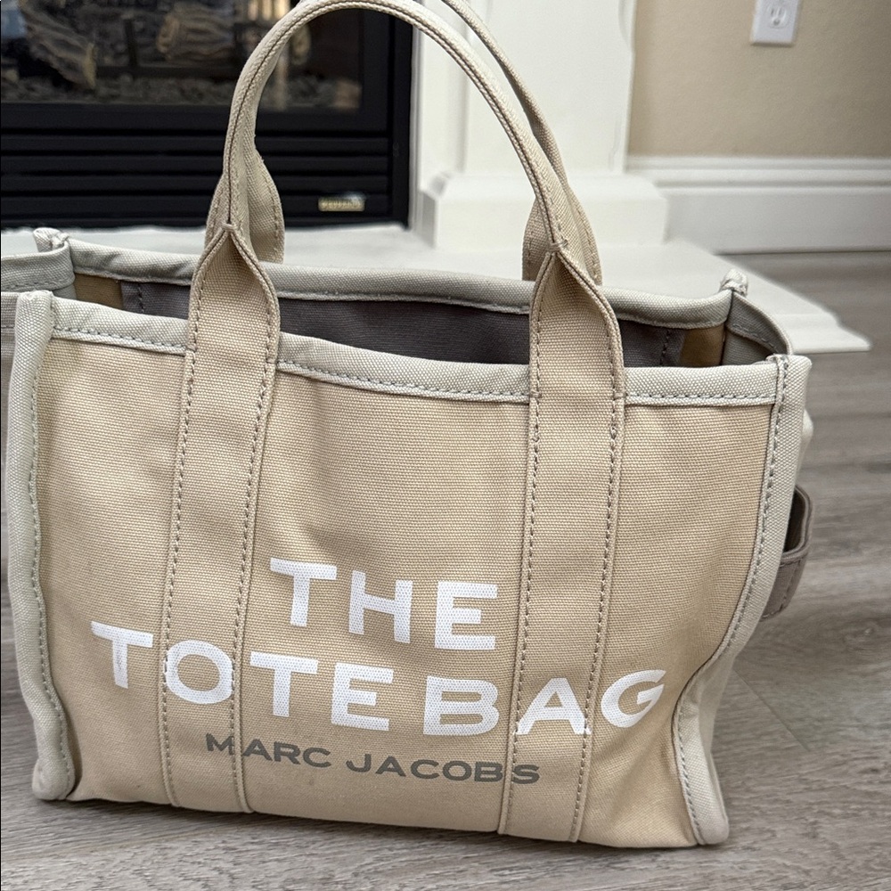 Marc Jacobs Tan Canvas Tote with White Lettering
